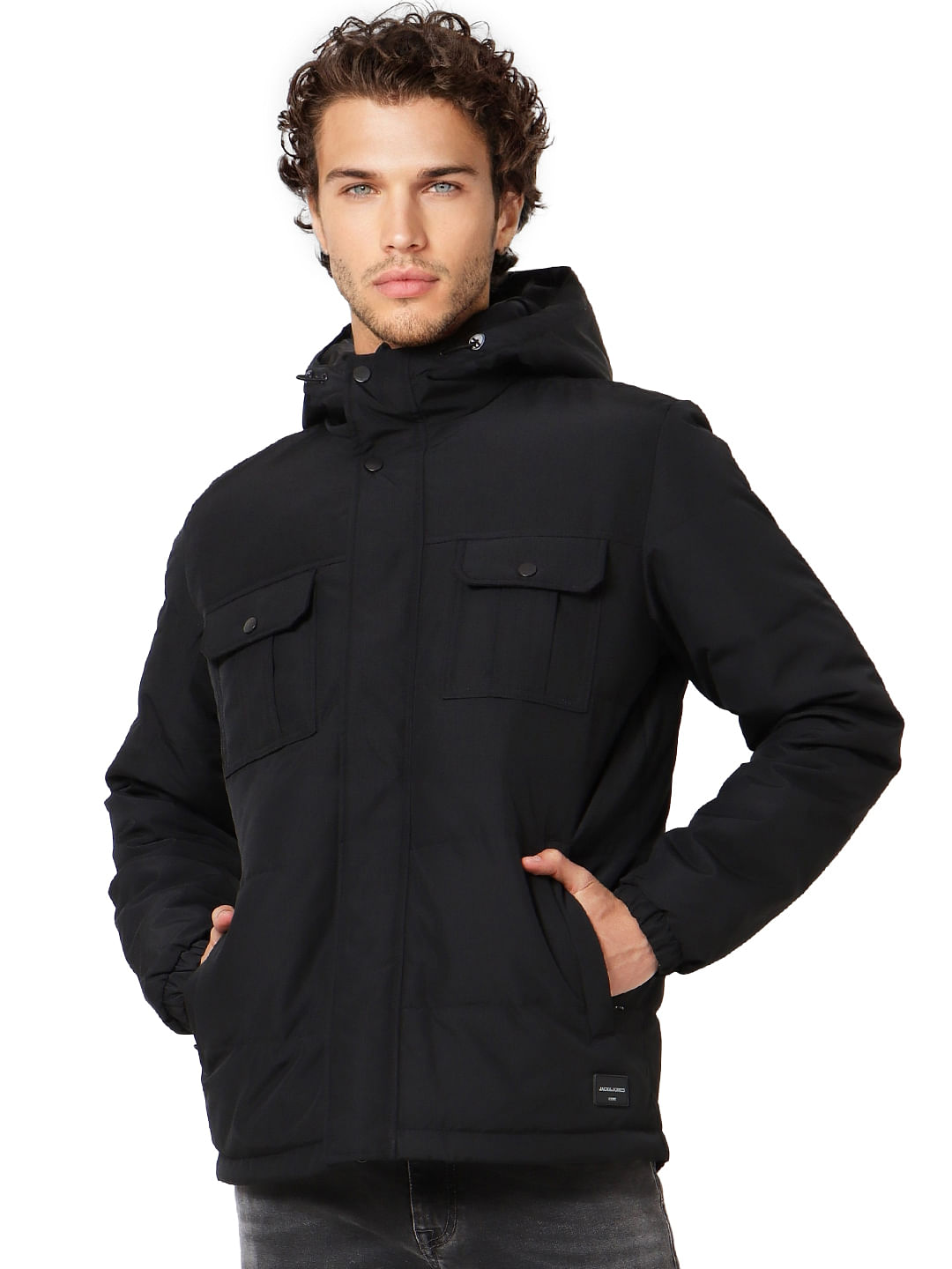 Black High Neck Hooded Jacket