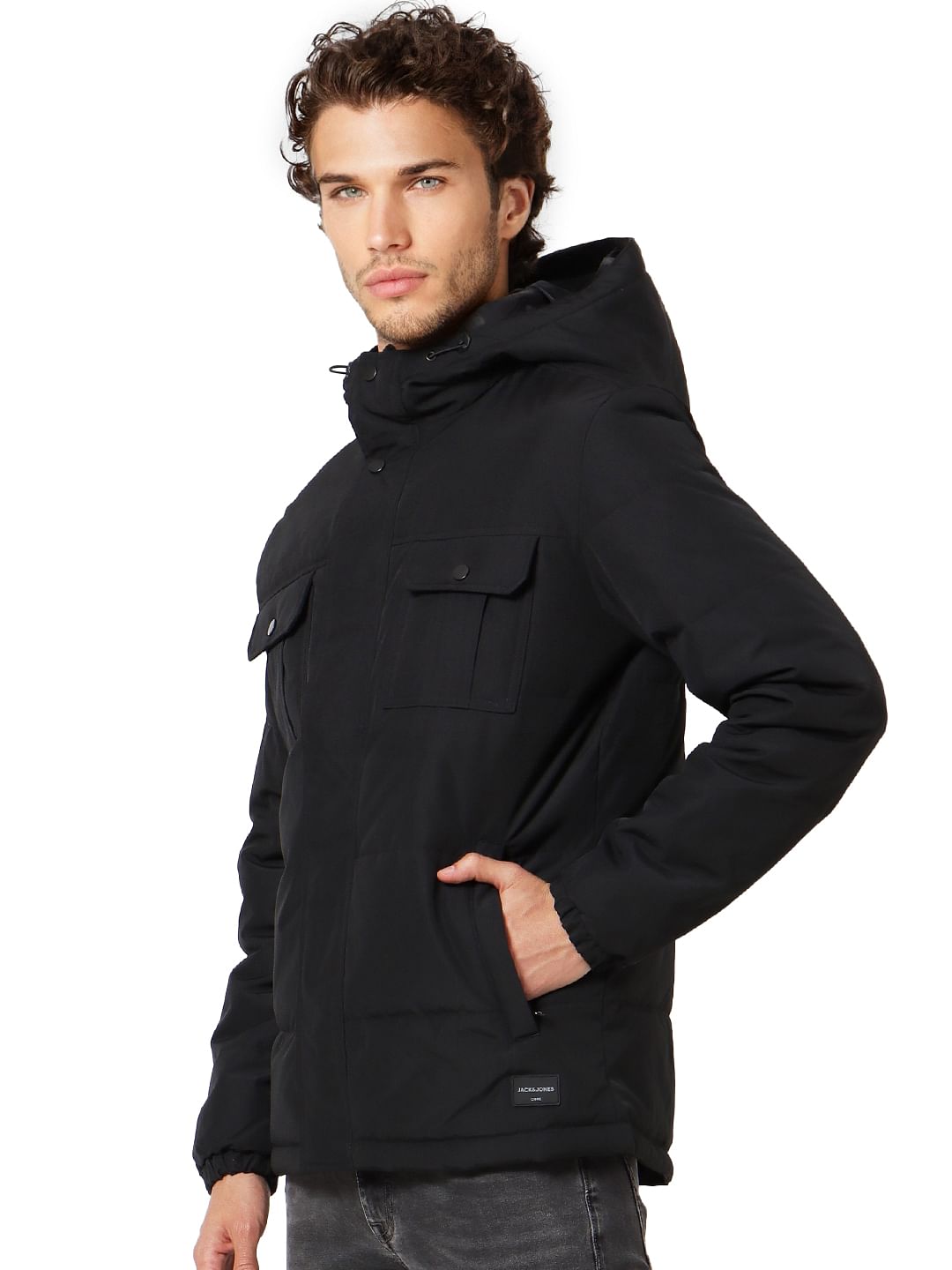 Black High Neck Hooded Jacket