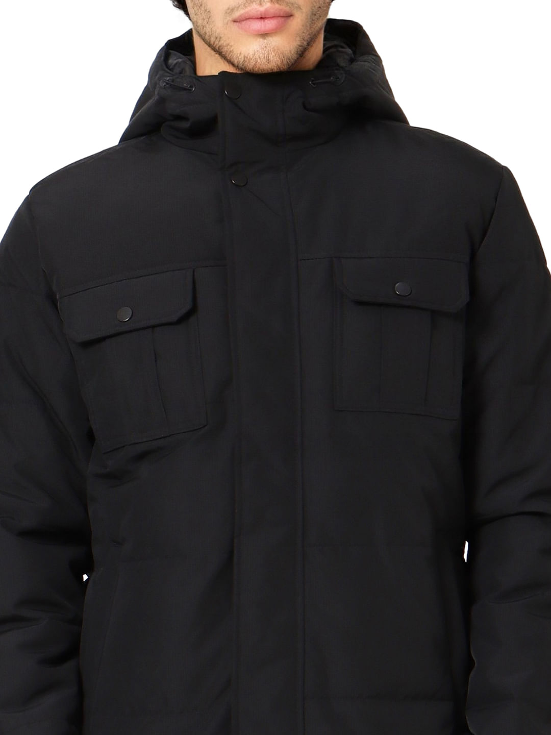 Black High Neck Hooded Jacket