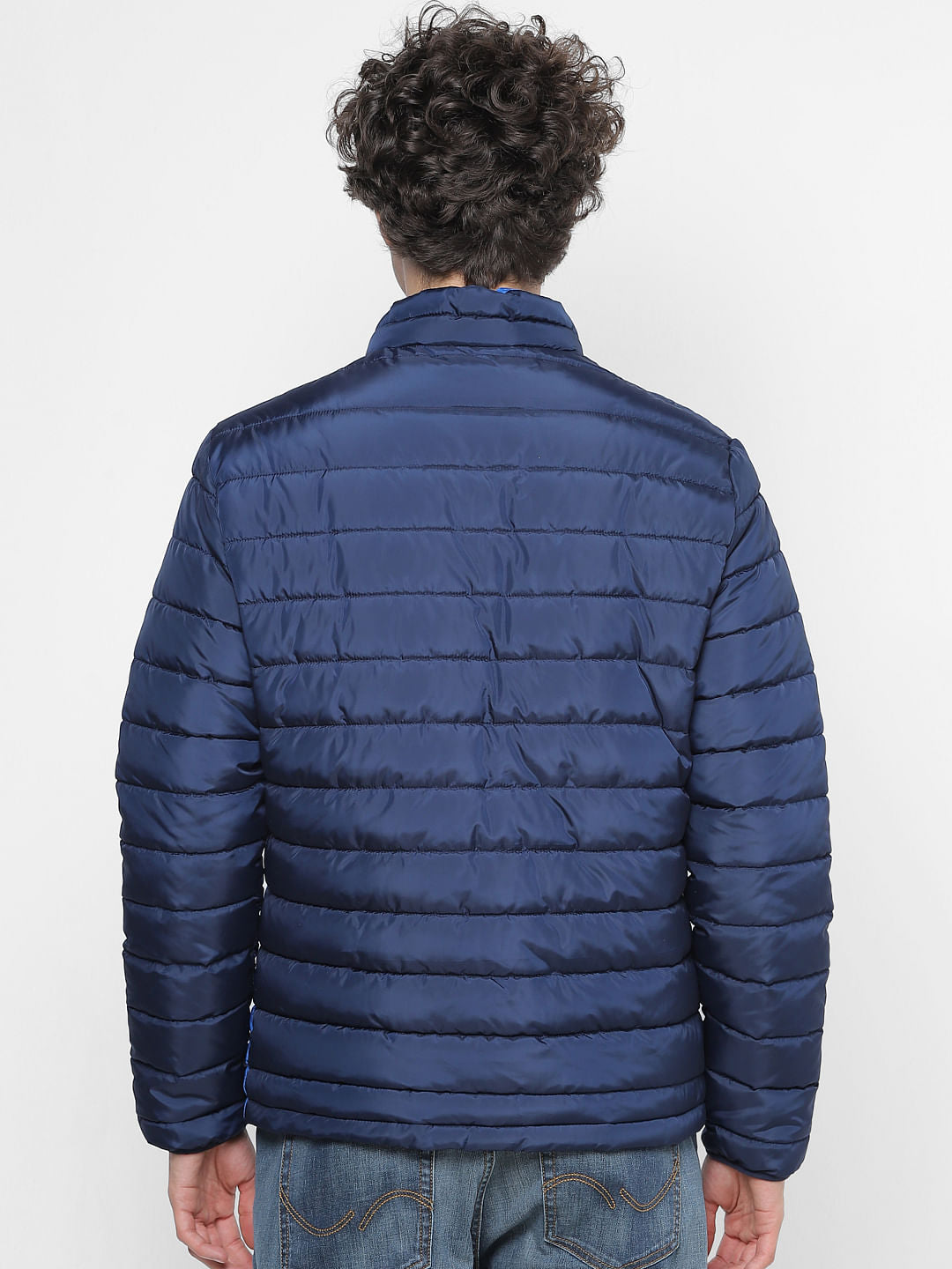Blue Colourblocked Puffer Jacket