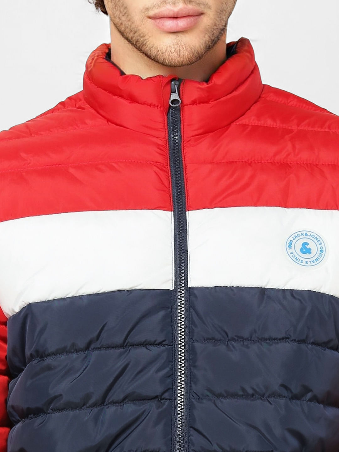Red Colourblocked Puffer Jacket