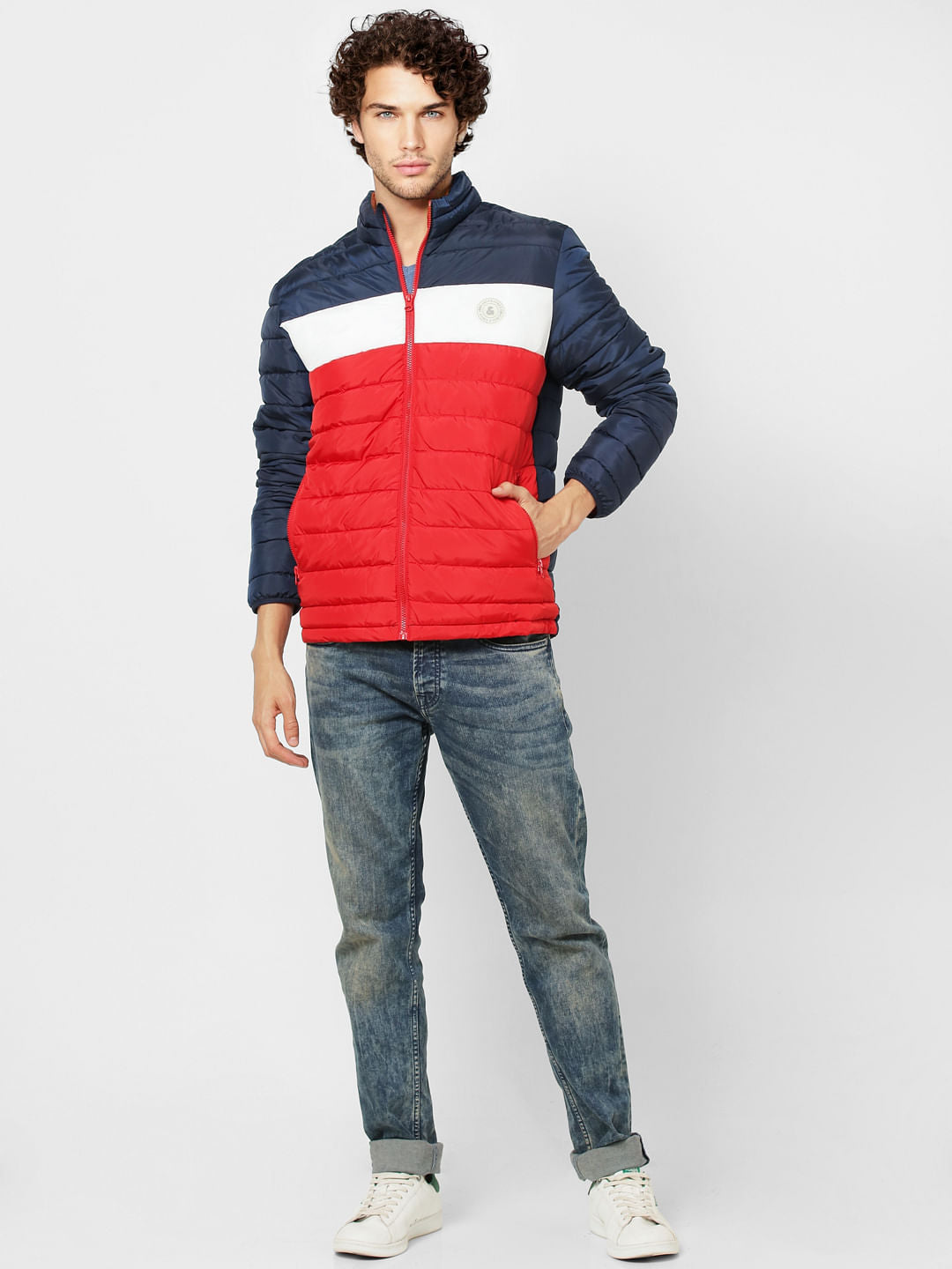 Red Colourblocked Puffer Jacket - S