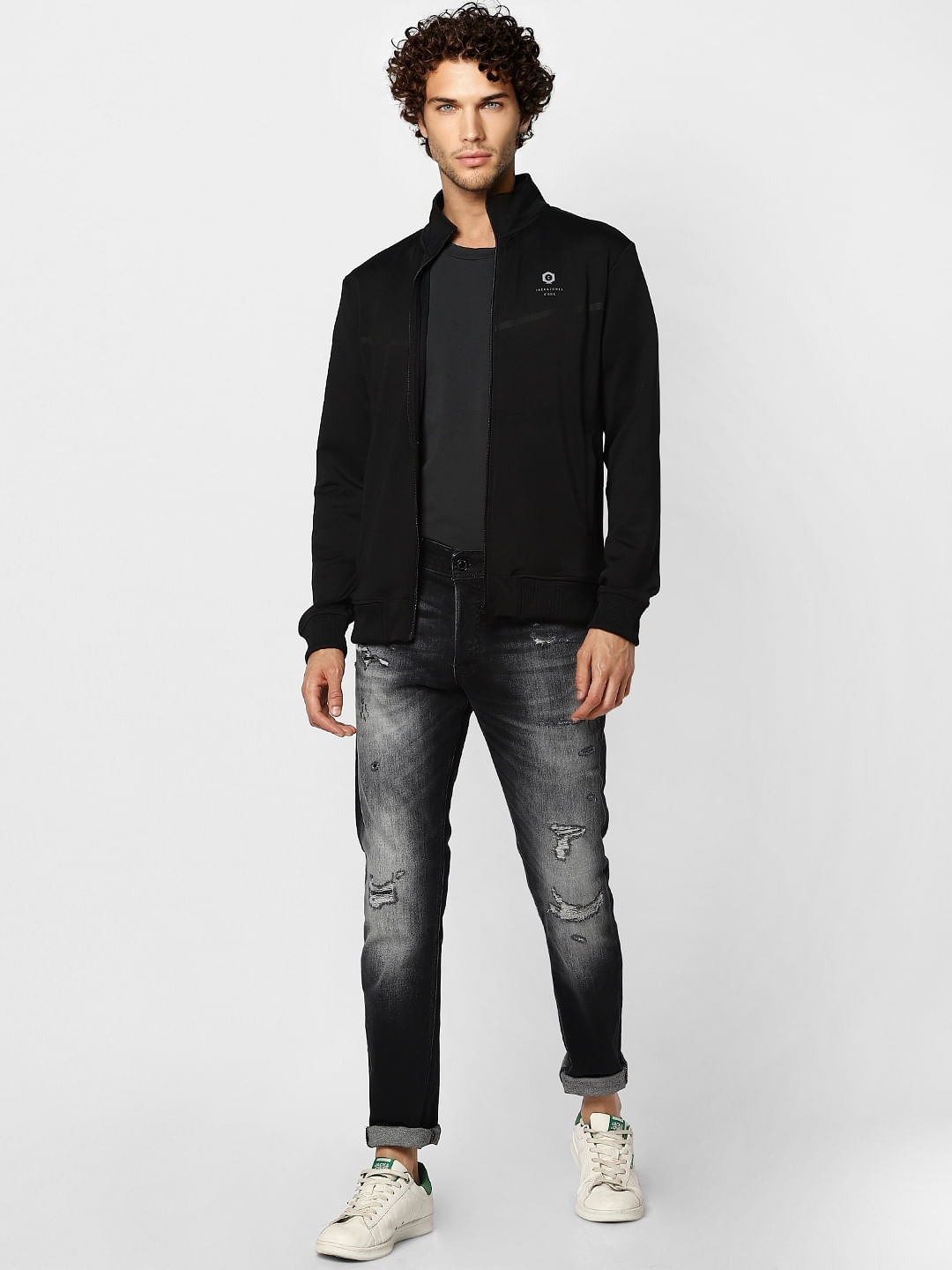 Black High Neck Tape Detail Jacket - S