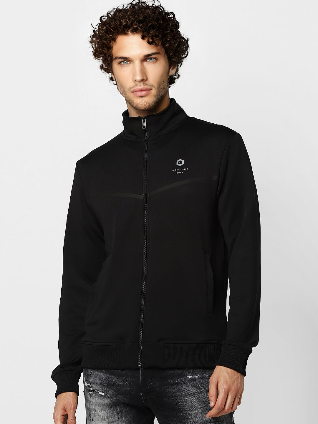 Black High Neck Tape Detail Jacket