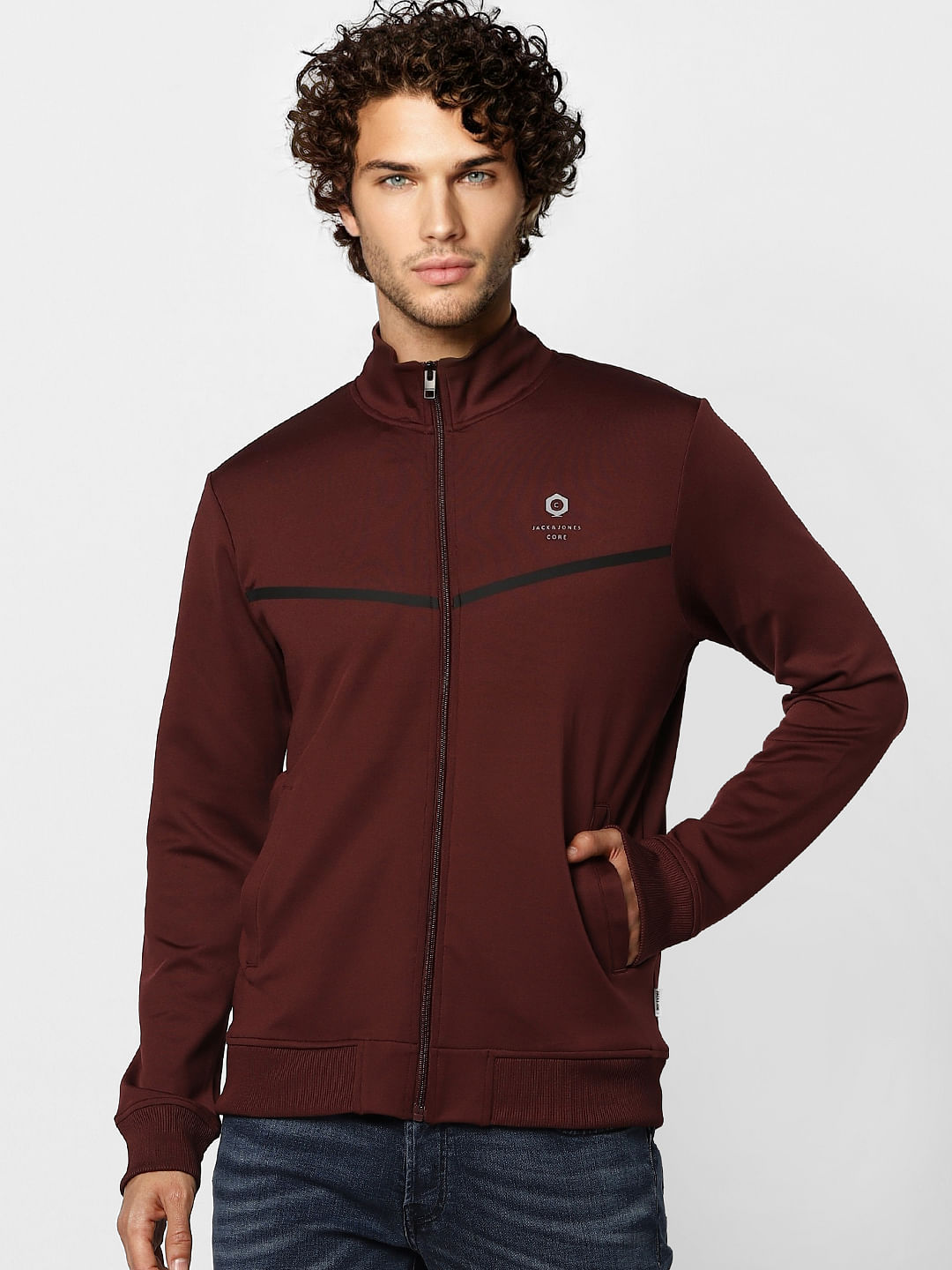 Maroon High Neck Tape Detail Jacket