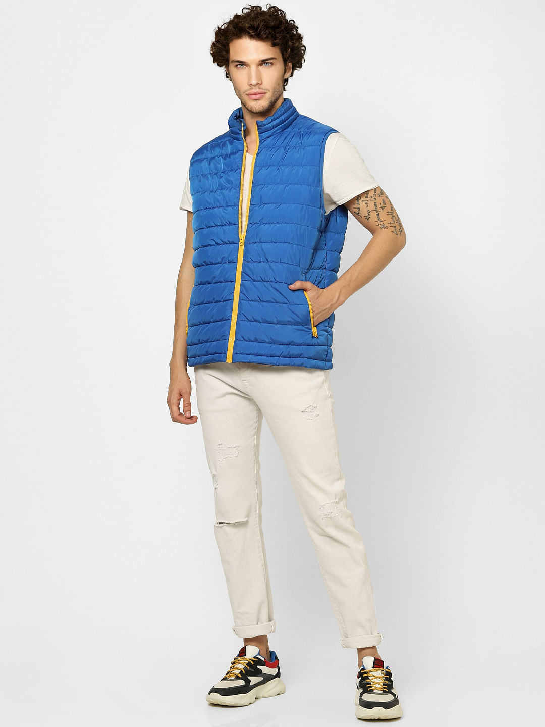 Blue Zip Up Puffer Jacket - S
