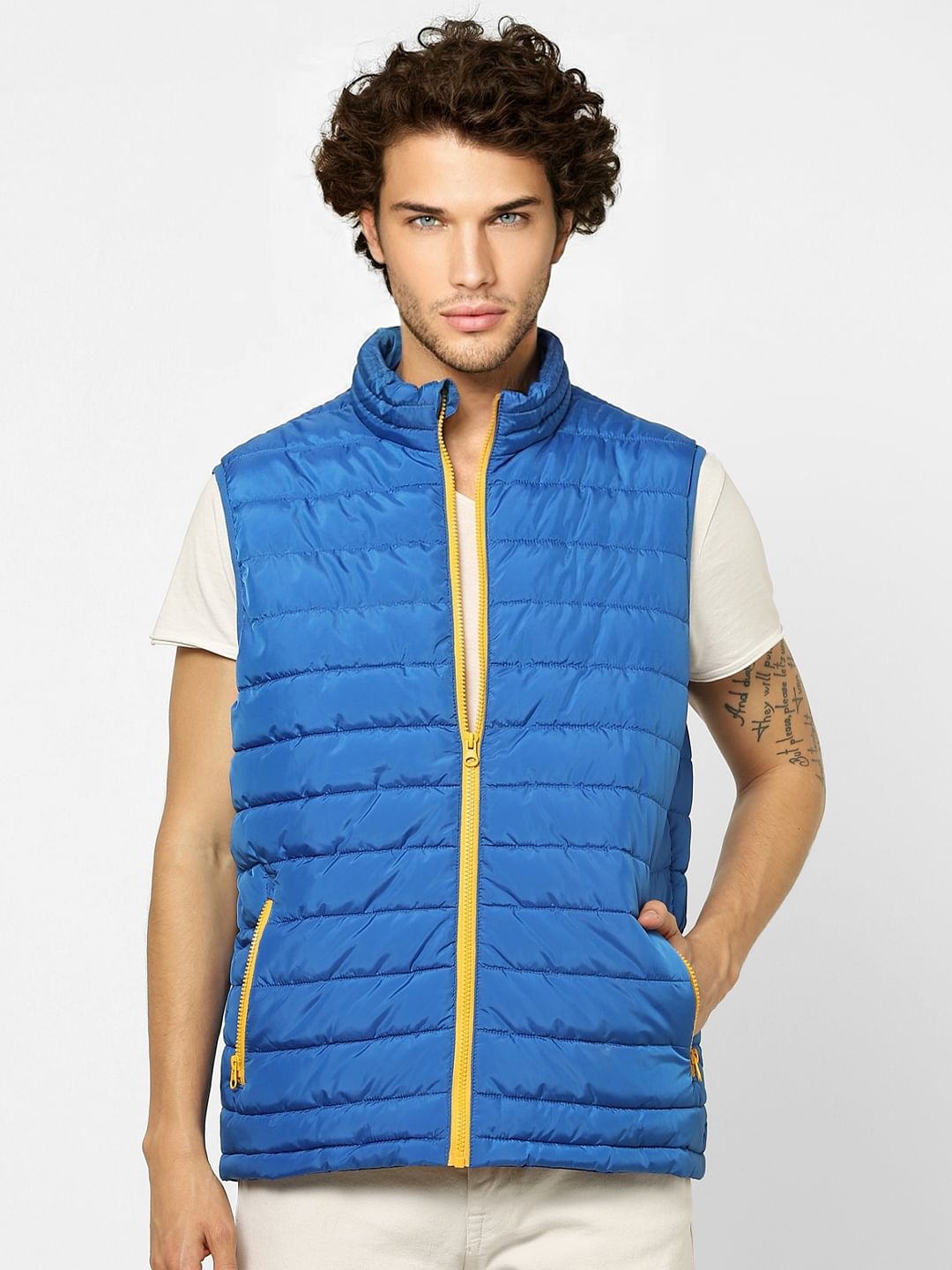 Blue Zip Up Puffer Jacket