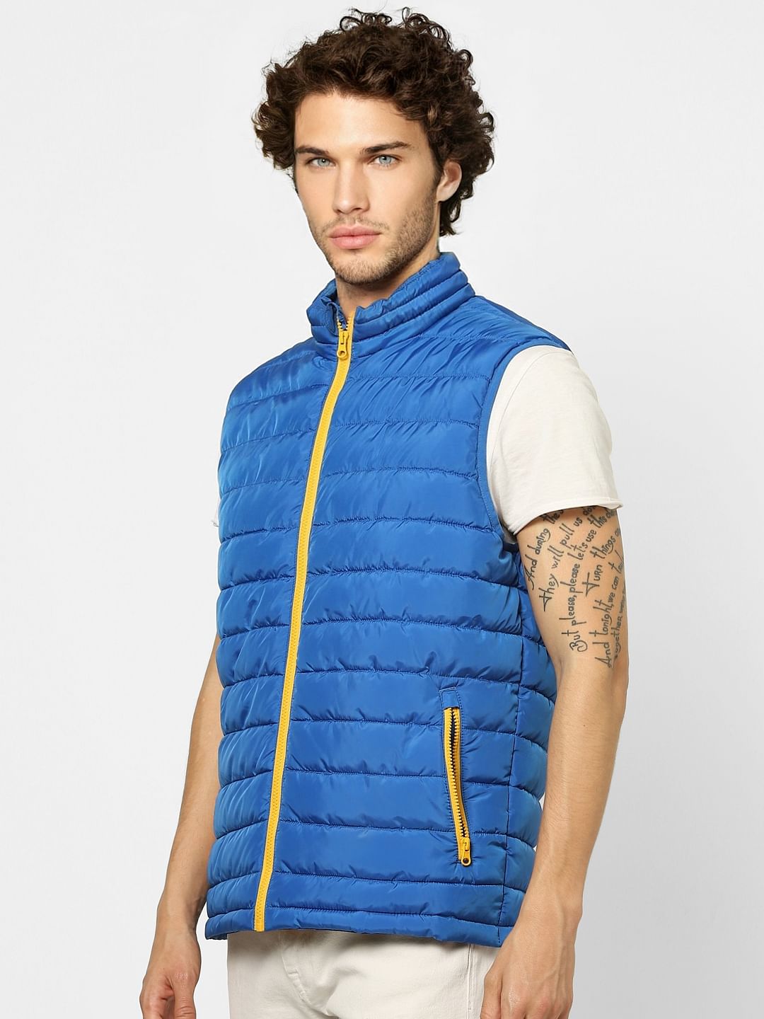 Blue Zip Up Puffer Jacket