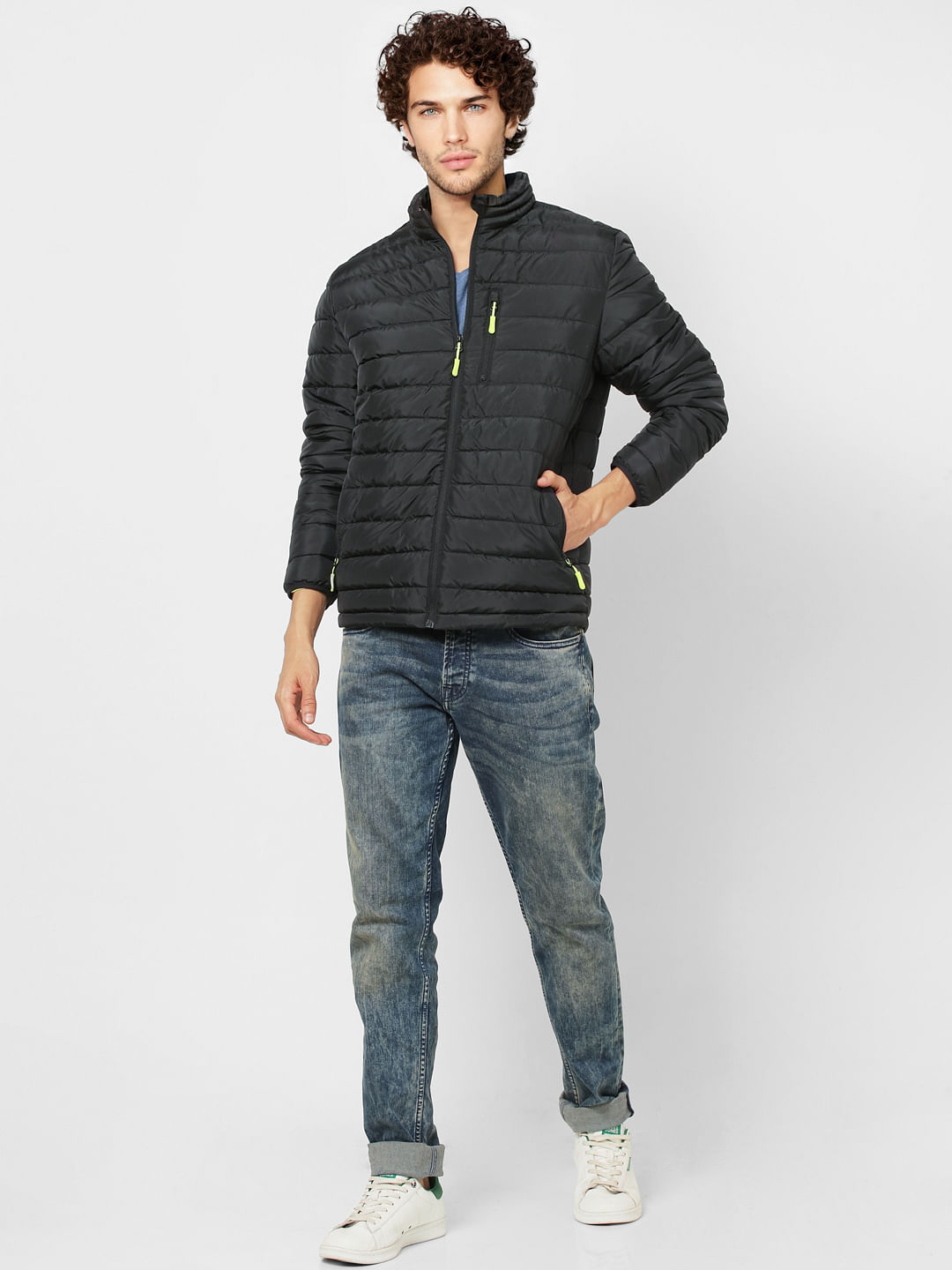 Black High Neck Puffer Jacket - S