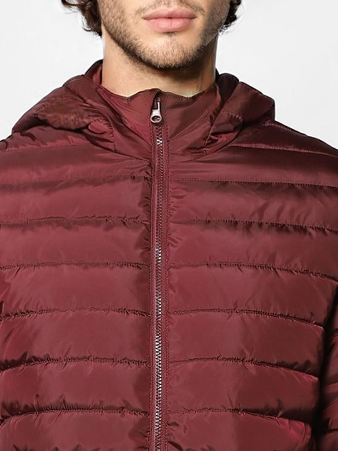 Maroon Hooded Puffer Jacket