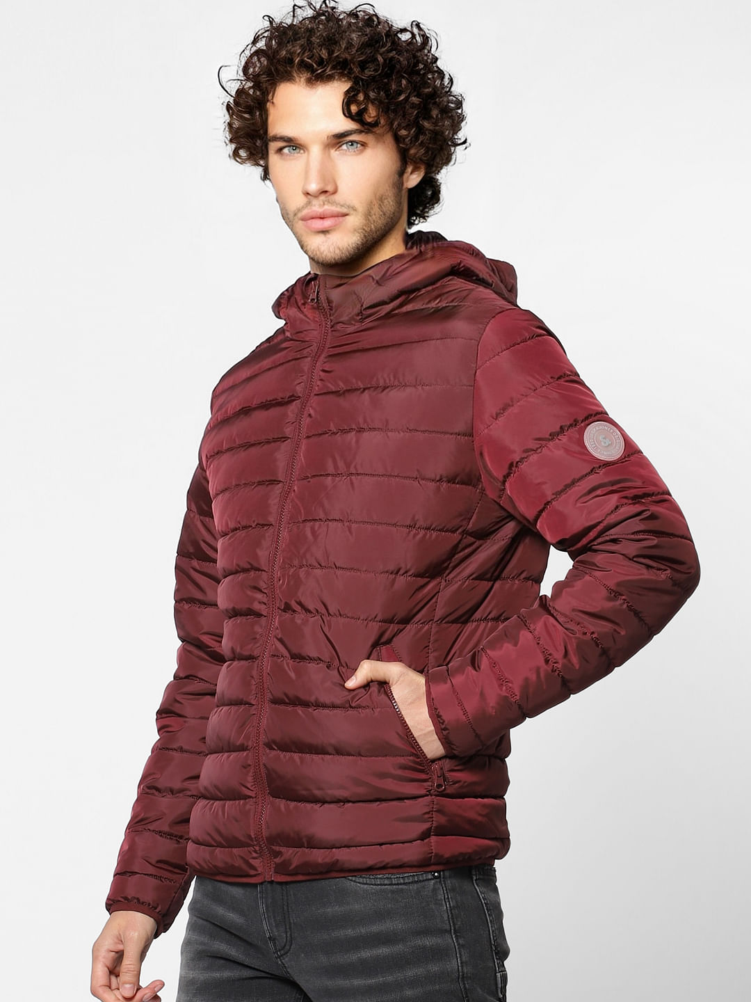 Maroon Hooded Puffer Jacket