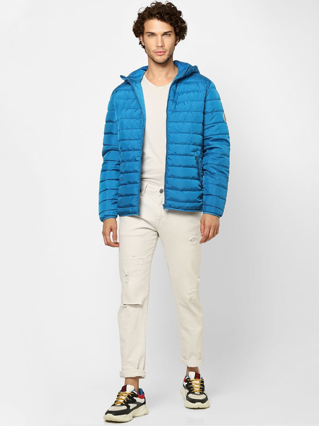 Blue Hooded Puffer Jacket