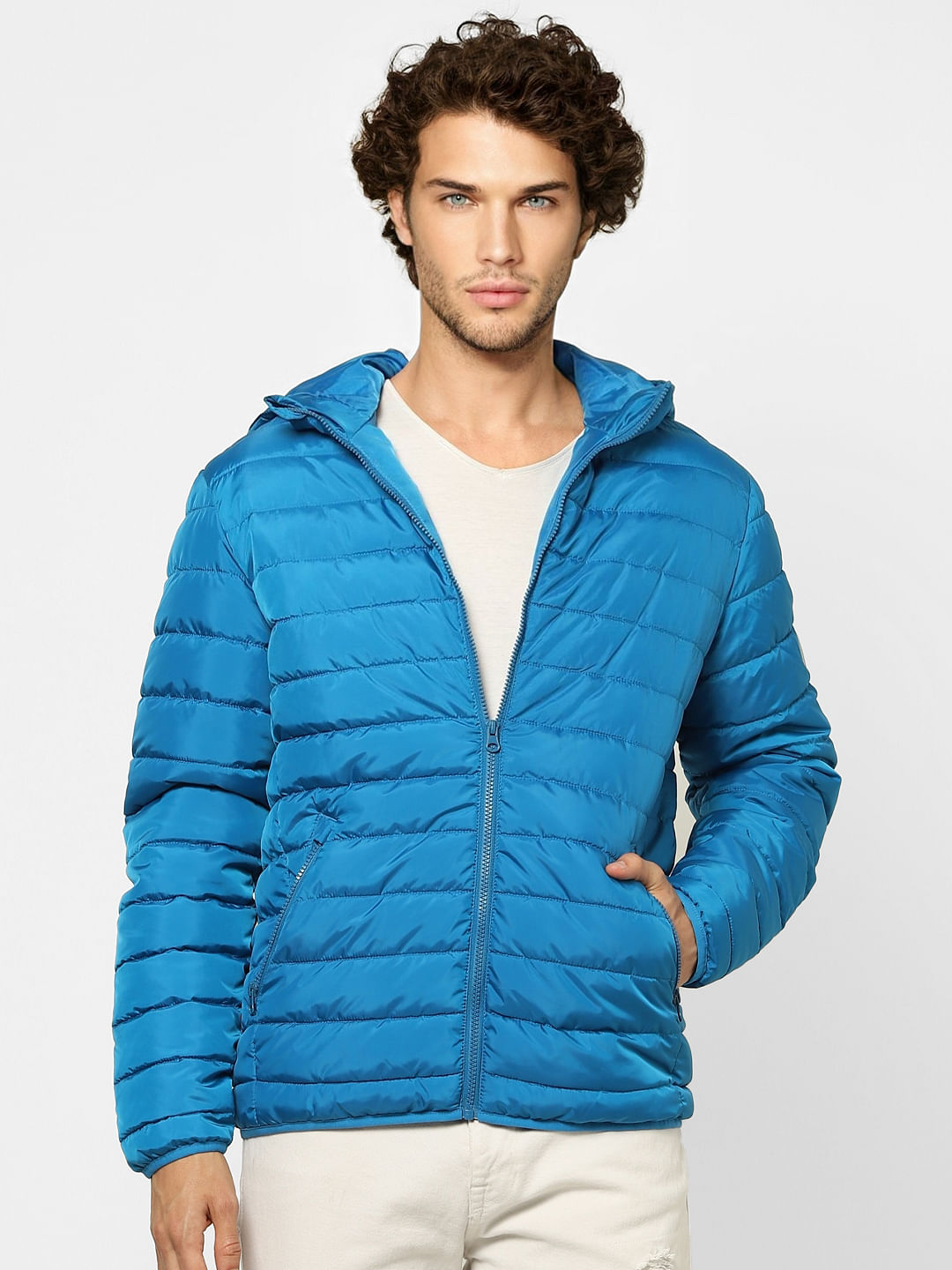 Blue Hooded Puffer Jacket
