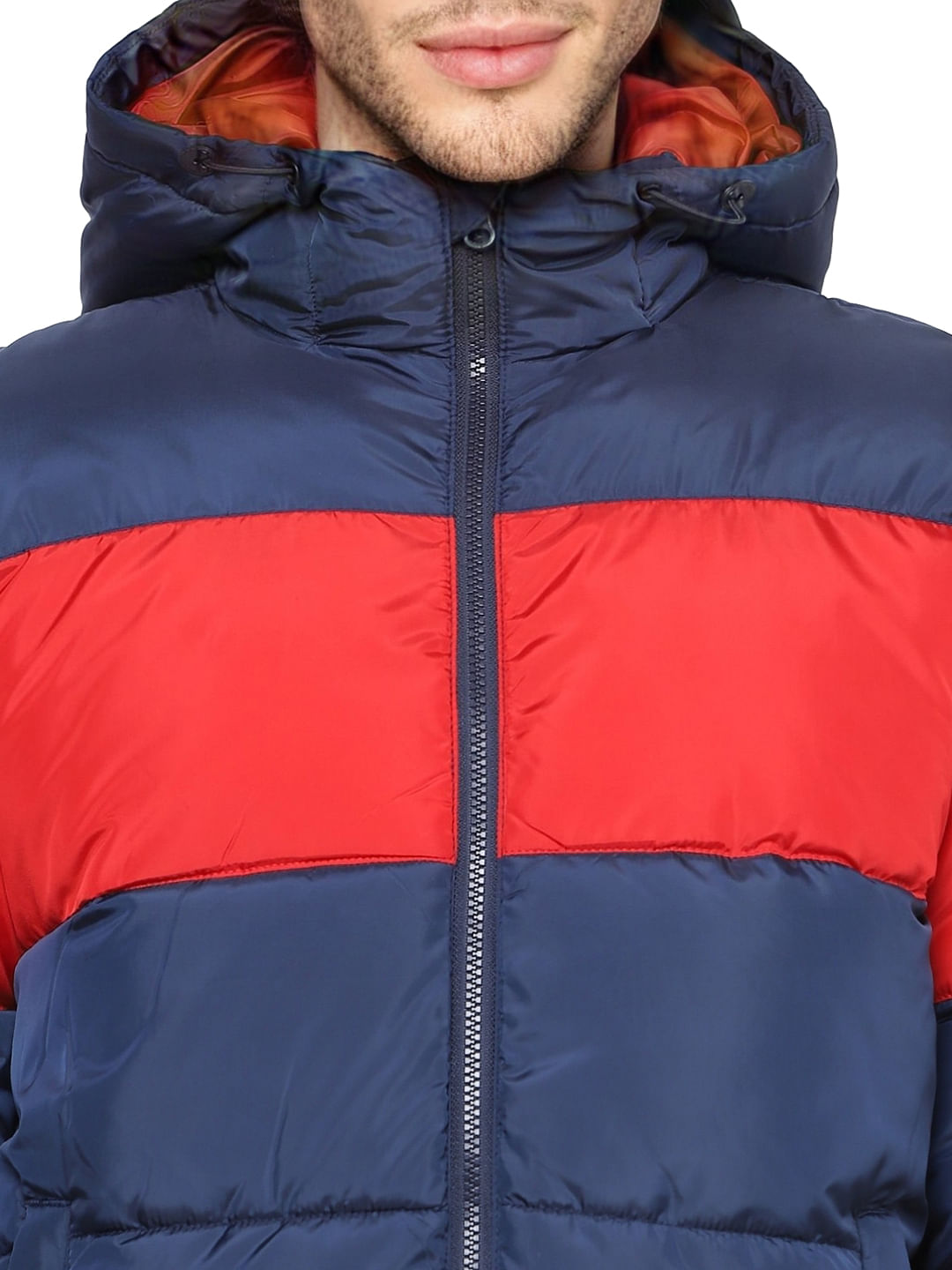 Blue Colourblocked Puffer Jacket