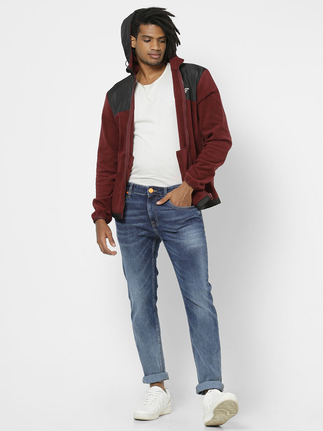 Maroon Colourblocked Jacket - S