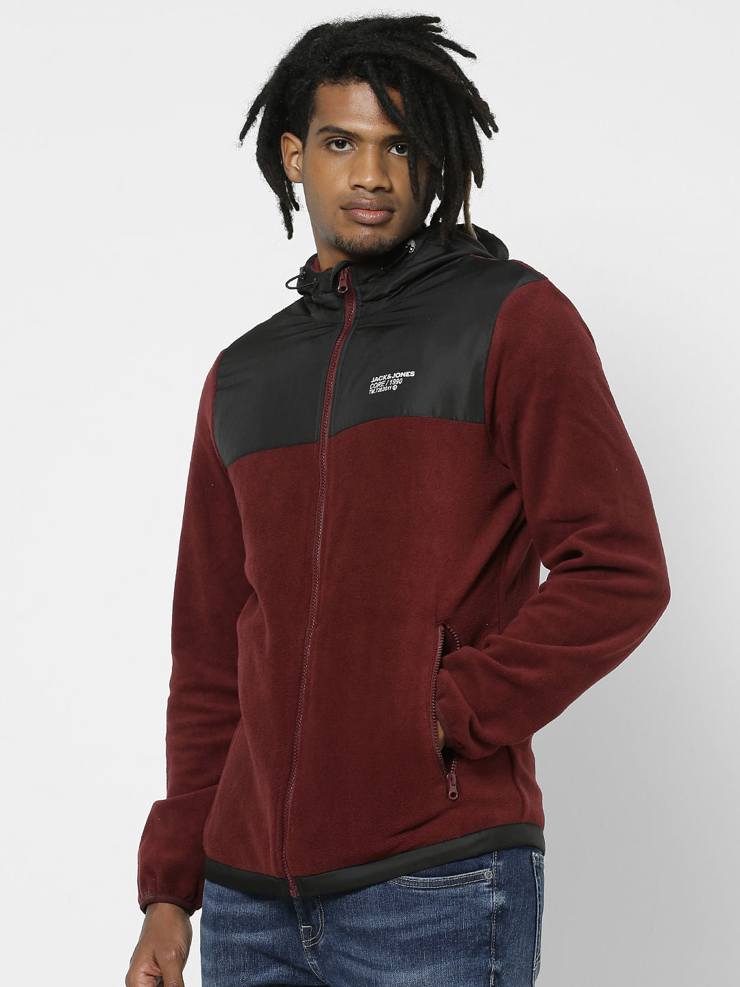 Maroon Colourblocked Jacket