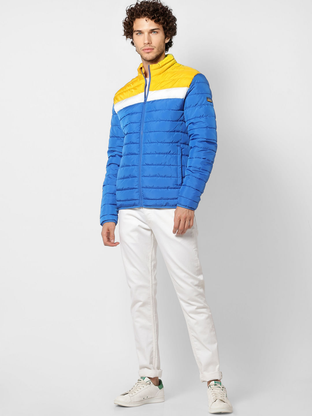 Blue Colourblocked Puffer Jacket - S