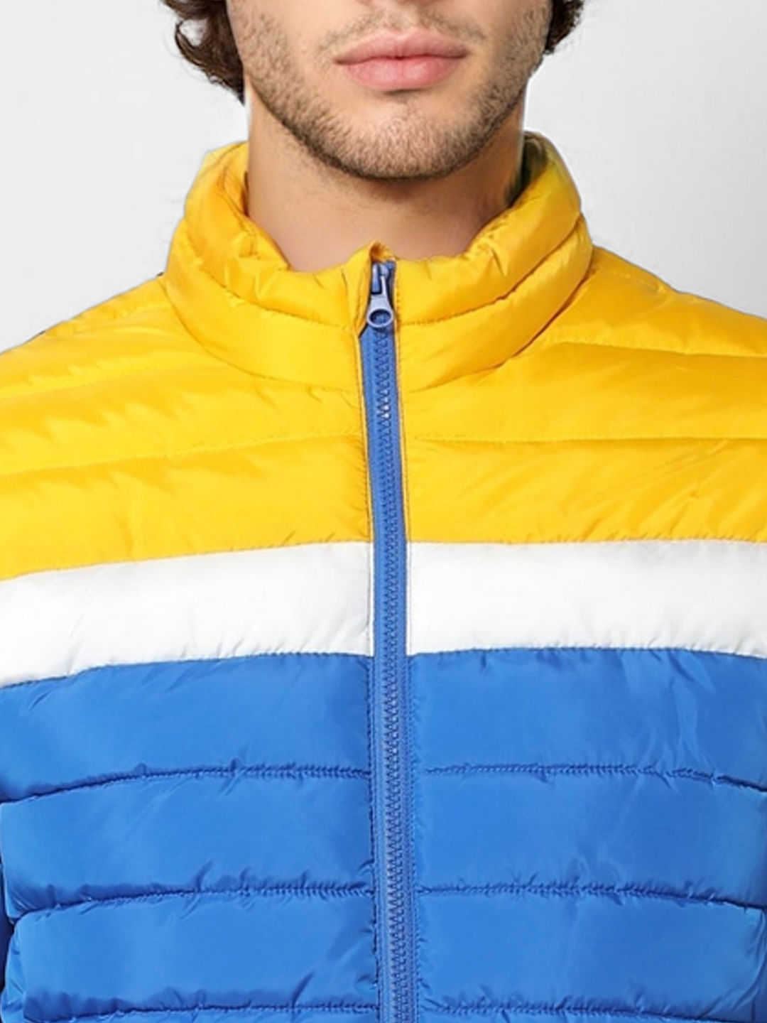 Blue Colourblocked Puffer Jacket