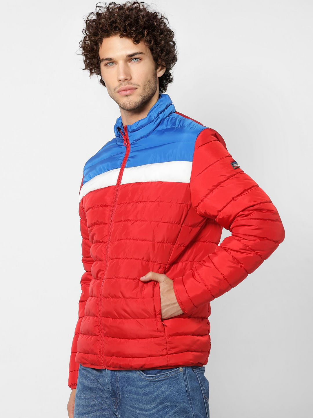 Red Colourblocked Puffer Jacket