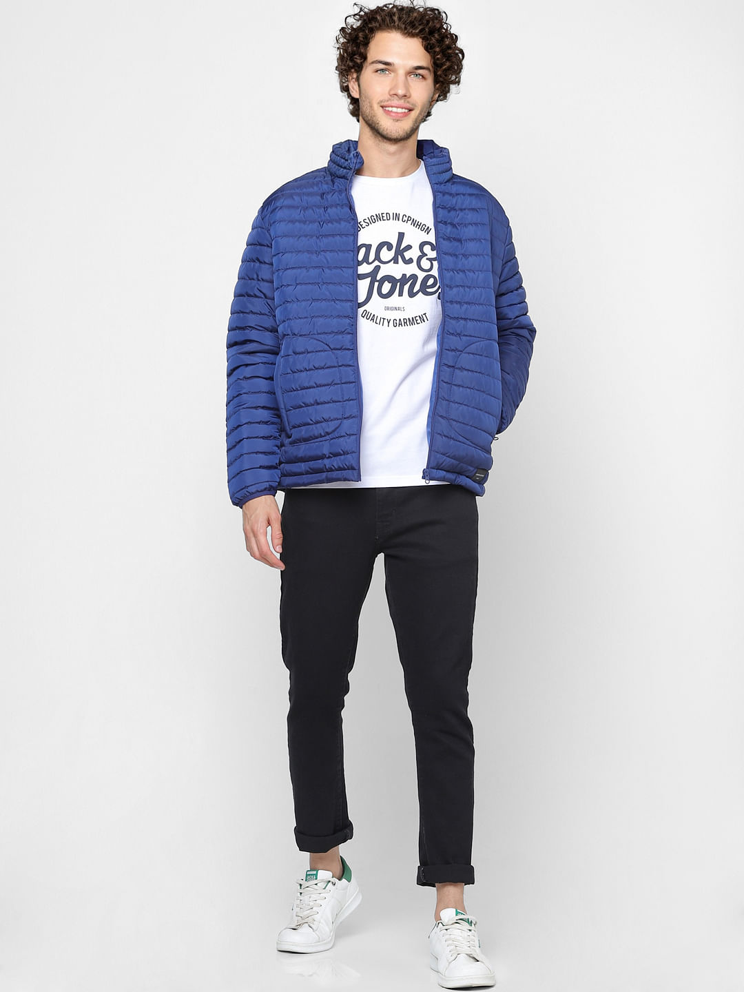 Blue High Neck Puffer Jacket