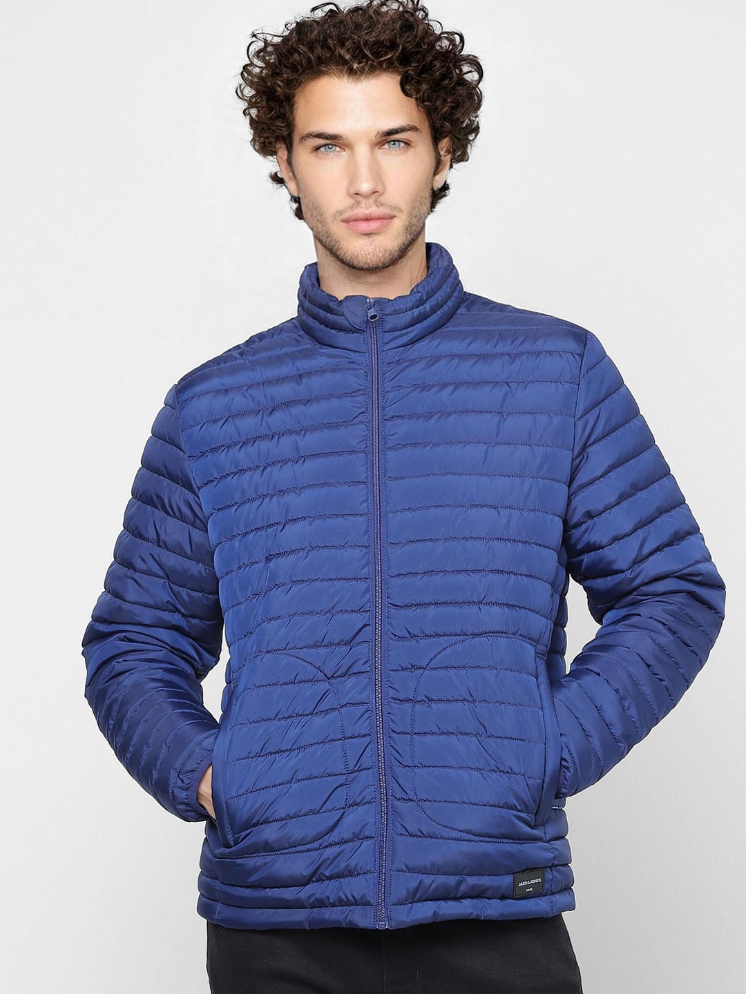 Blue High Neck Puffer Jacket