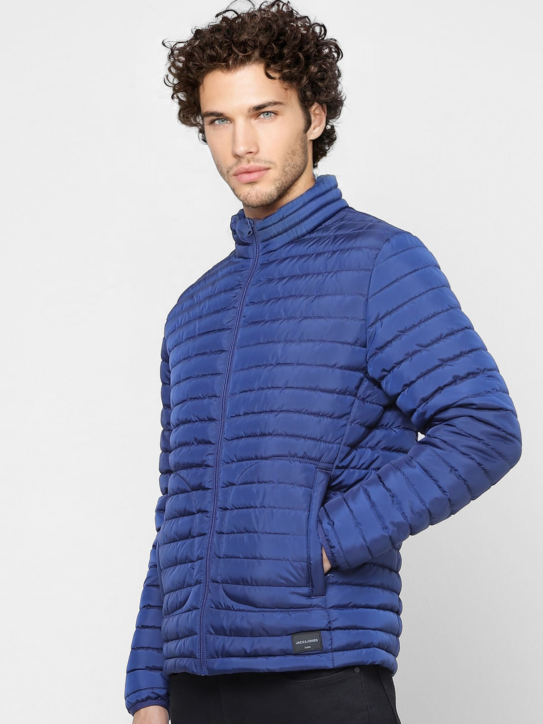 Blue High Neck Puffer Jacket