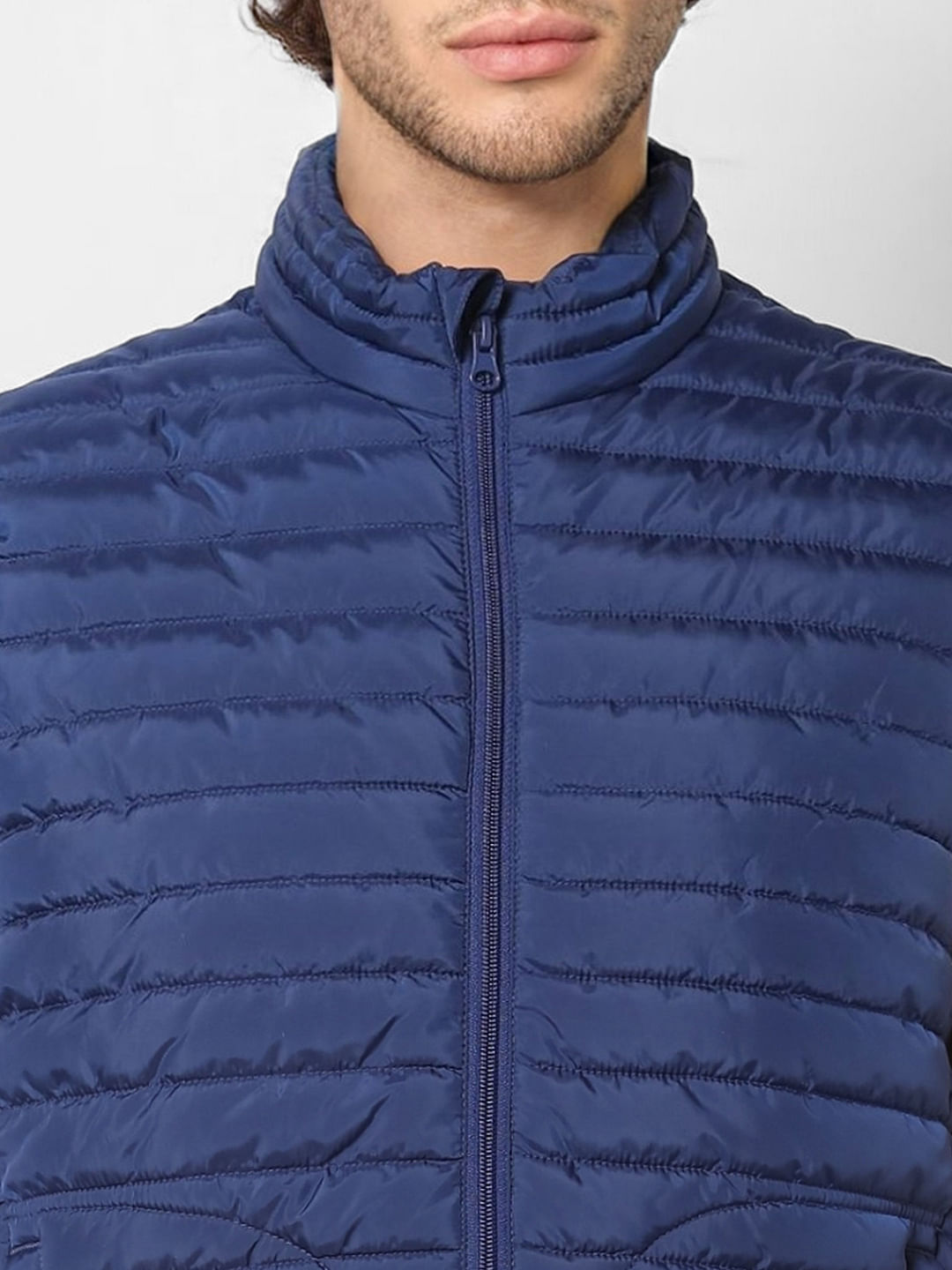 Blue Sleeveless High Neck Puffer Jacket