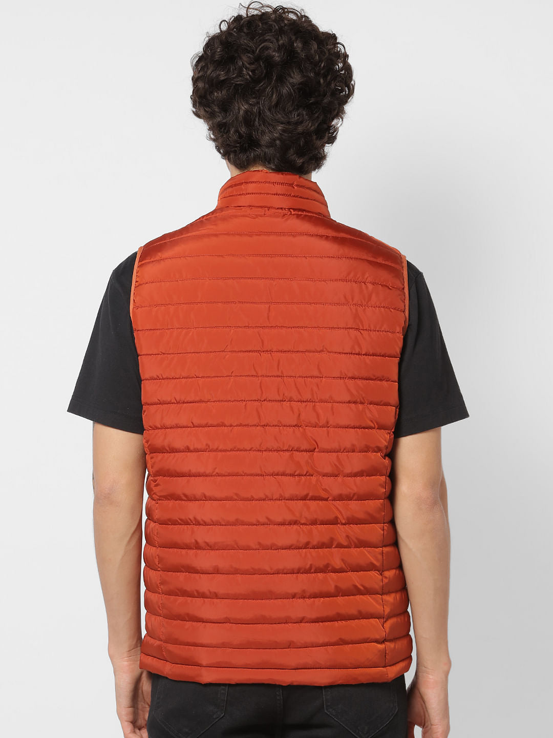 Red Sleeveless High Neck Puffer Jacket