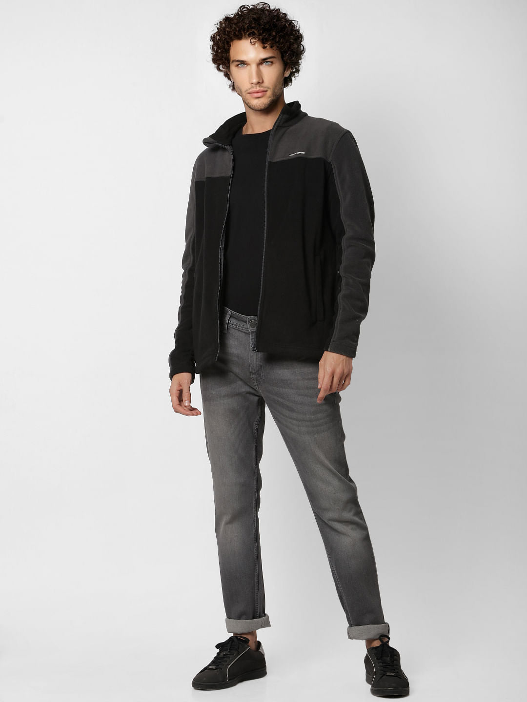 Black Colourblocked Fleece Jacket - S