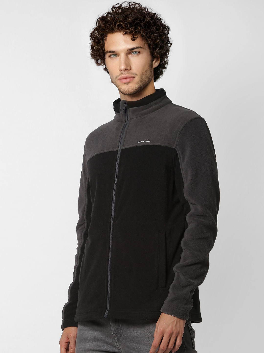 Black Colourblocked Fleece Jacket