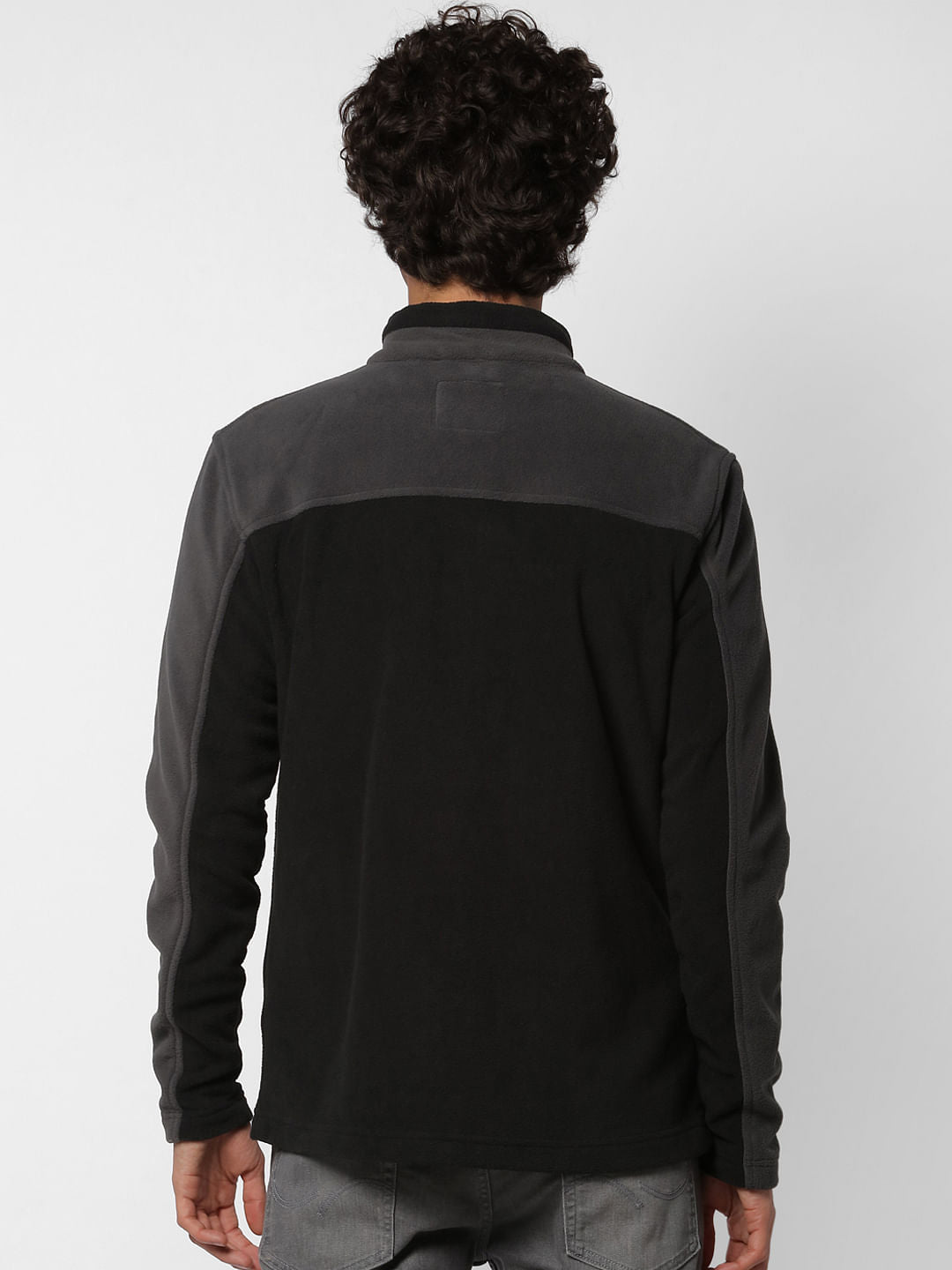 Black Colourblocked Fleece Jacket