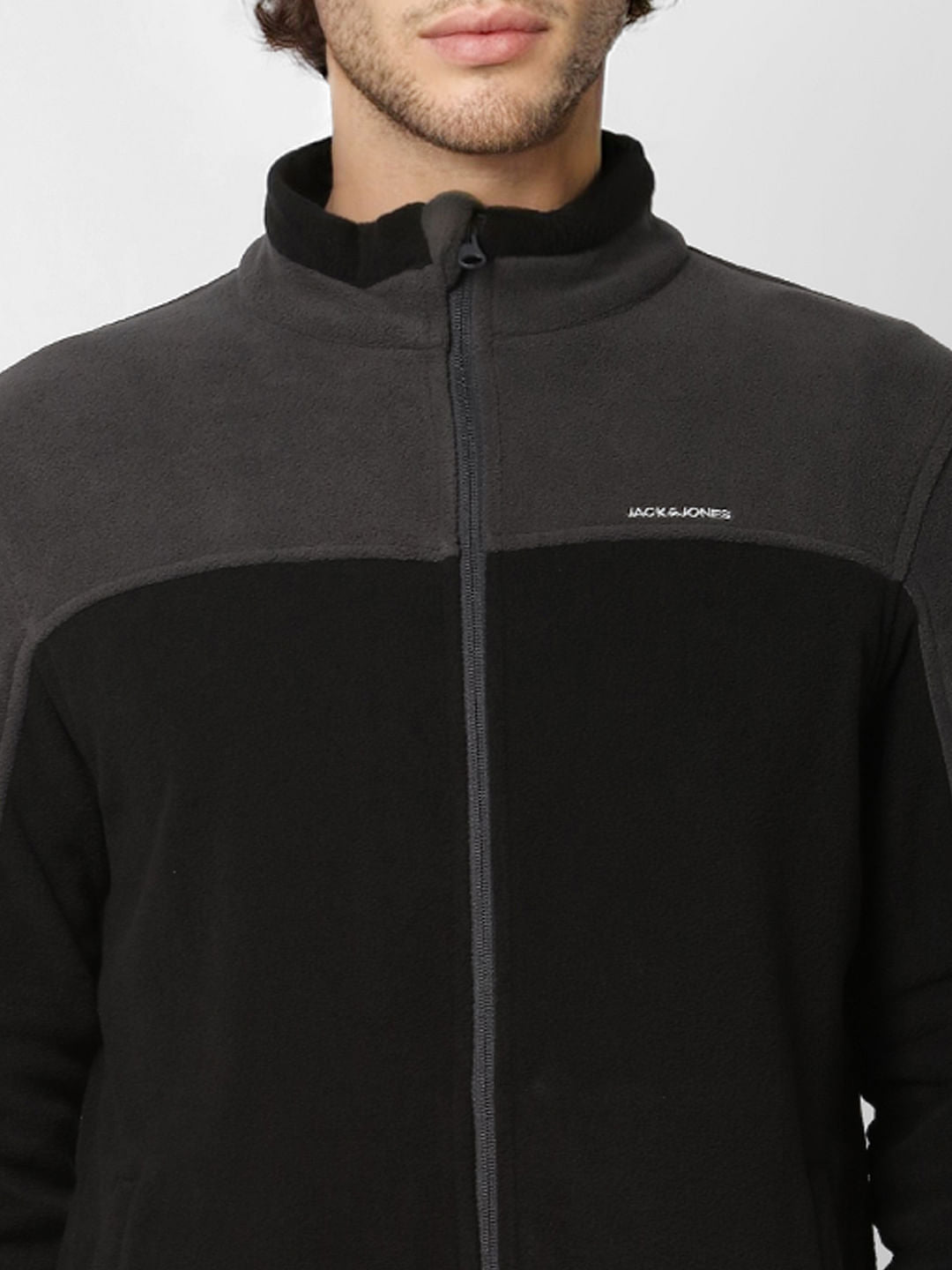 Black Colourblocked Fleece Jacket