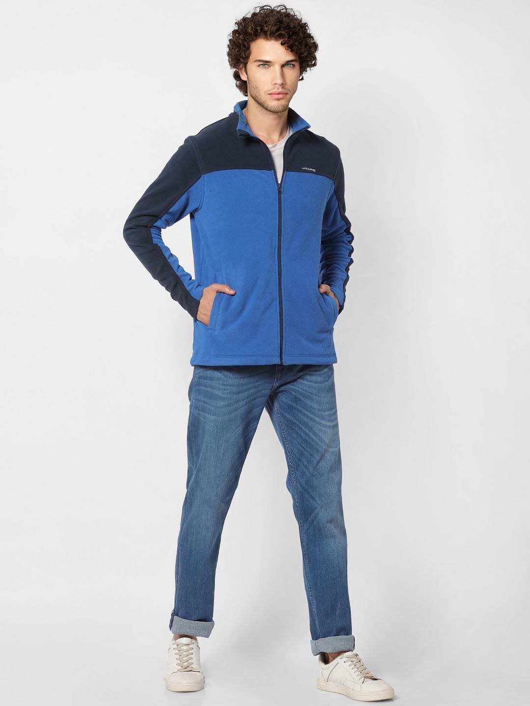 Blue Colourblocked Fleece Jacket - S