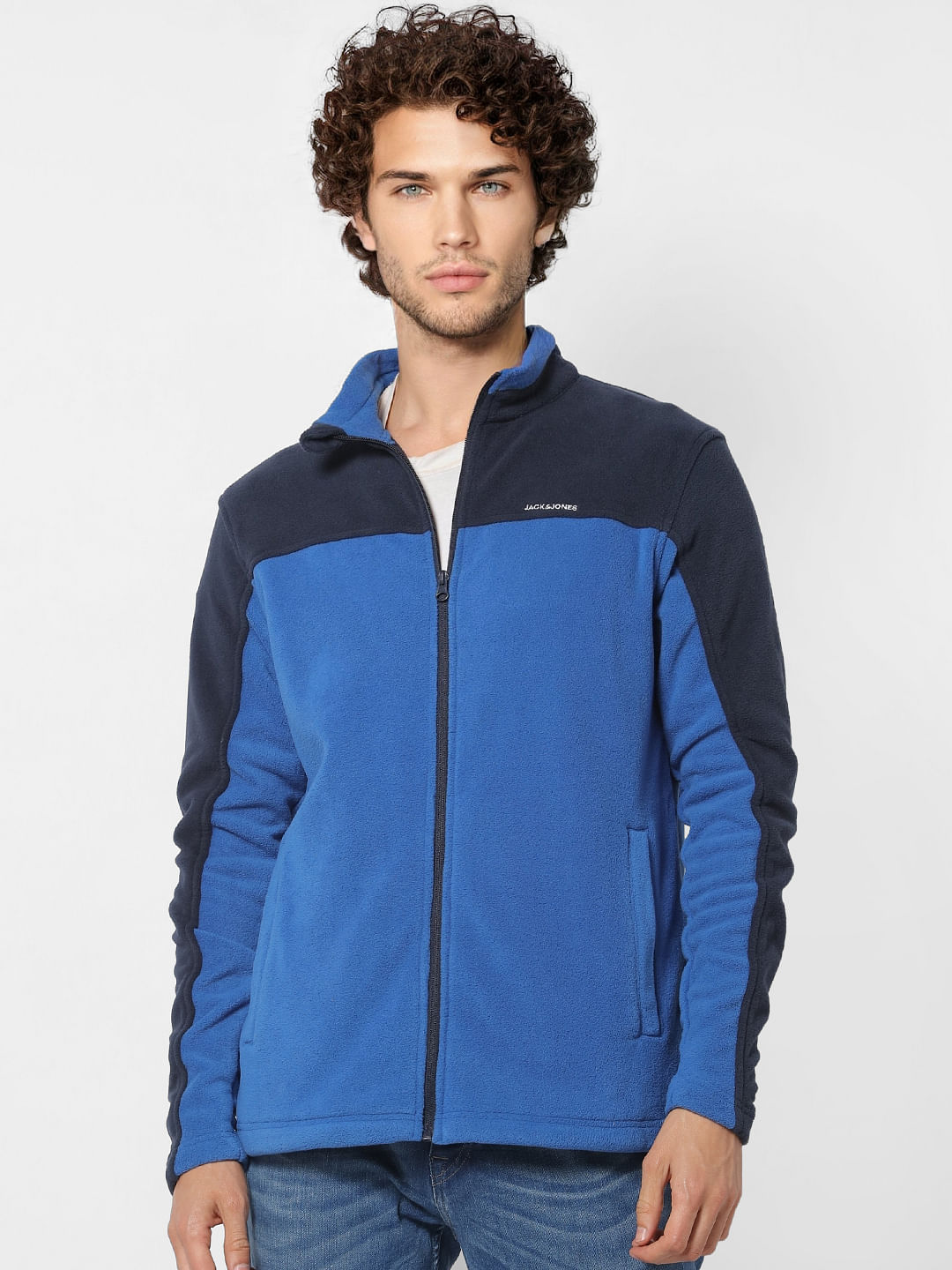 Blue Colourblocked Fleece Jacket