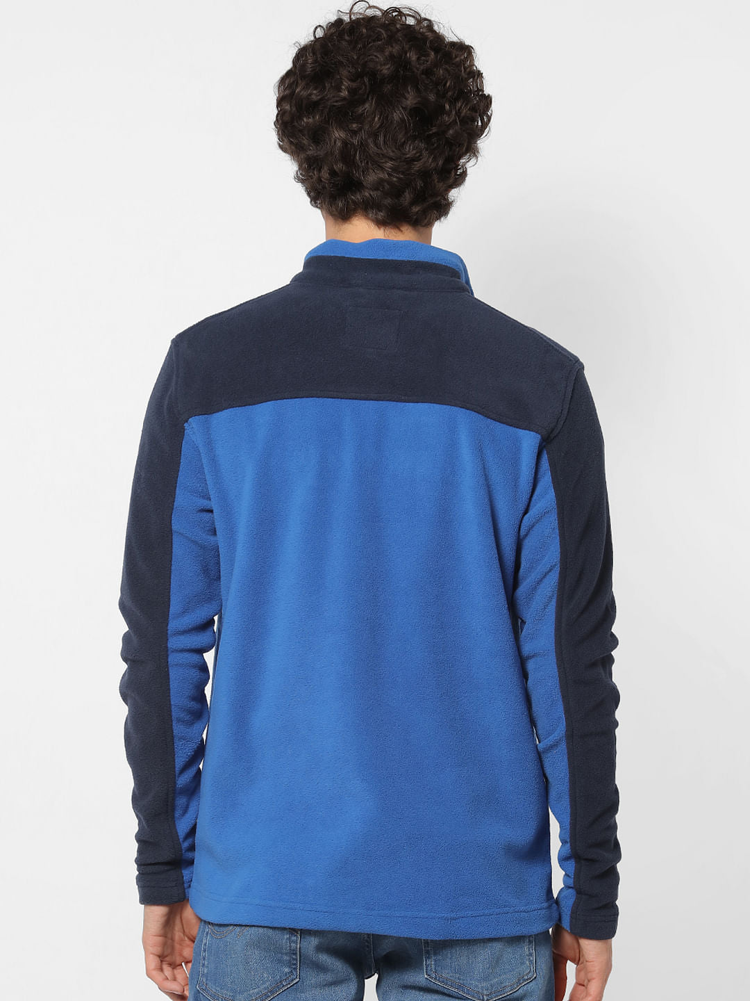 Blue Colourblocked Fleece Jacket