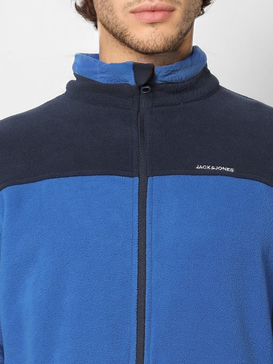 Blue Colourblocked Fleece Jacket