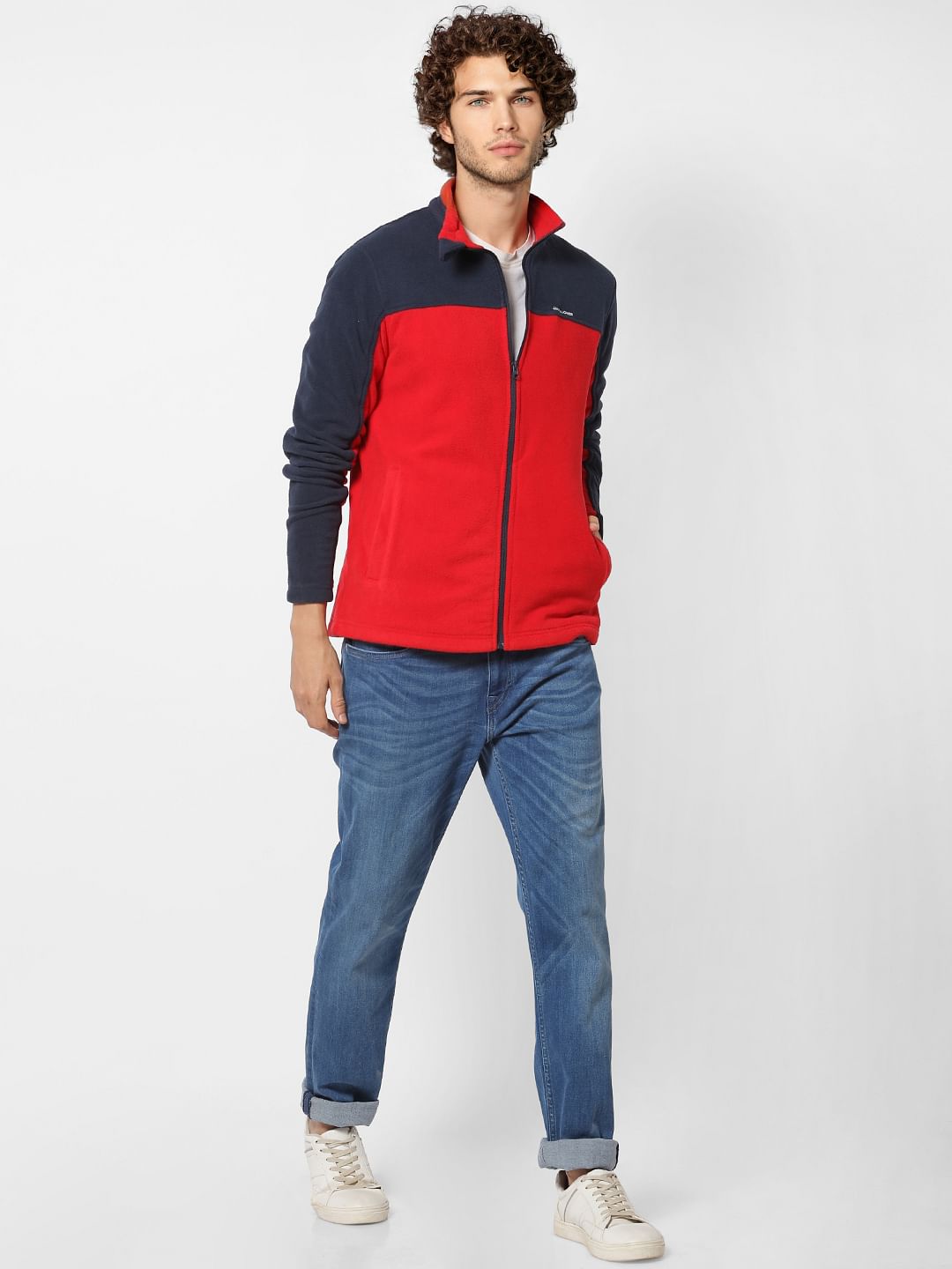 Red Colourblocked Fleece Jacket - S