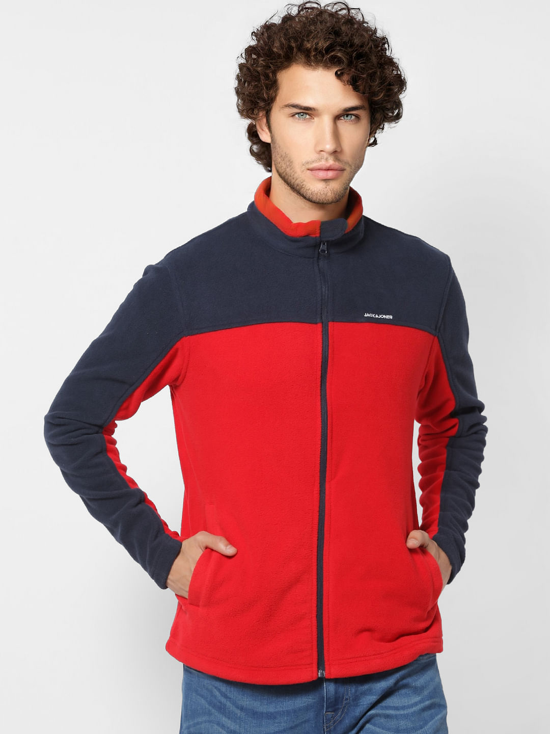 Red Colourblocked Fleece Jacket