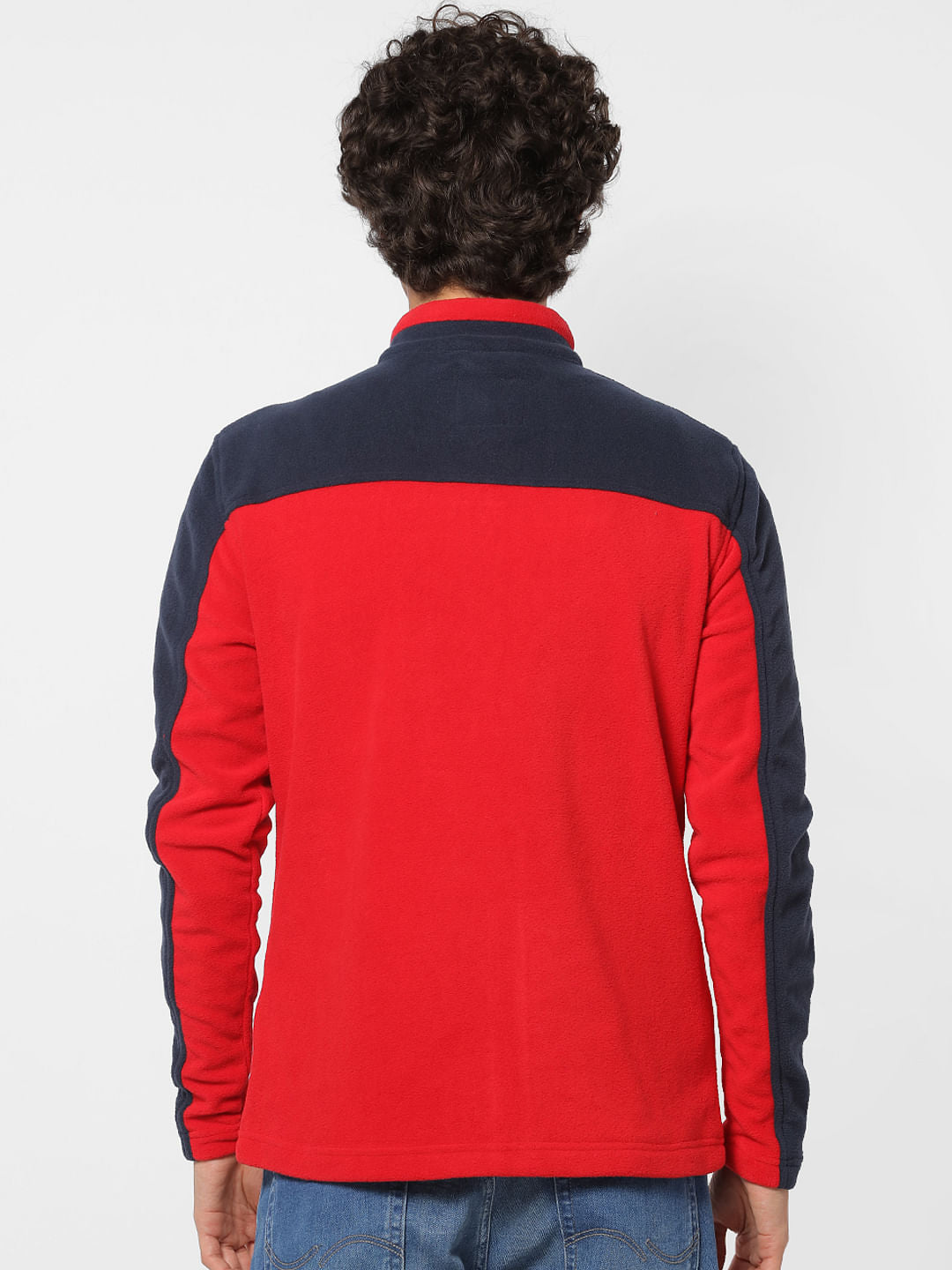 Red Colourblocked Fleece Jacket