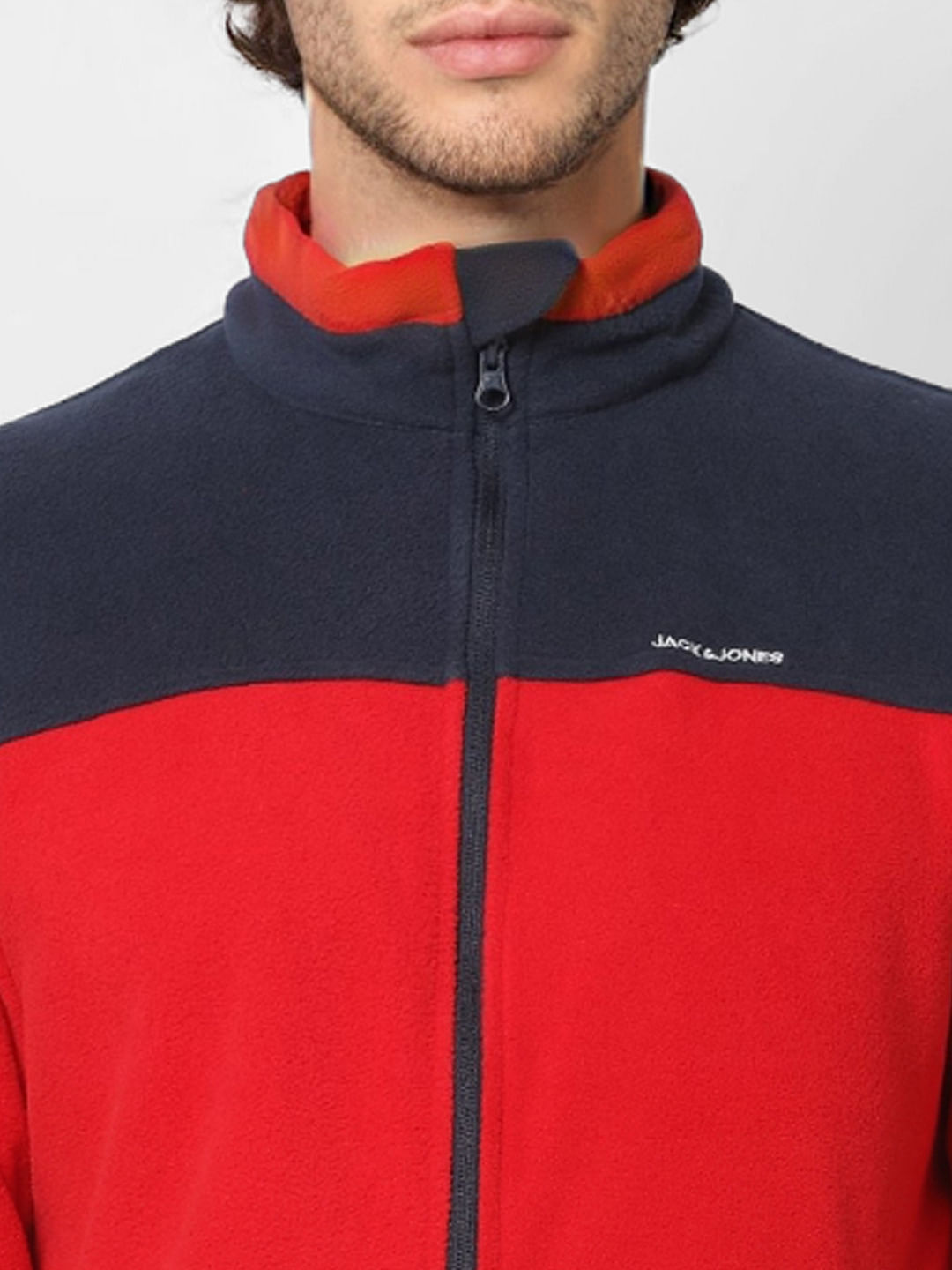 Red Colourblocked Fleece Jacket