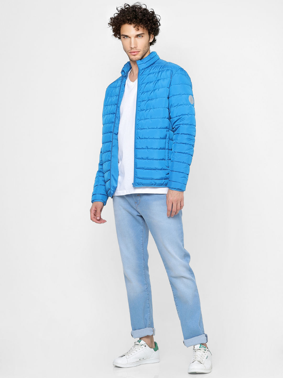 Blue High Neck Puffer Jacket - S