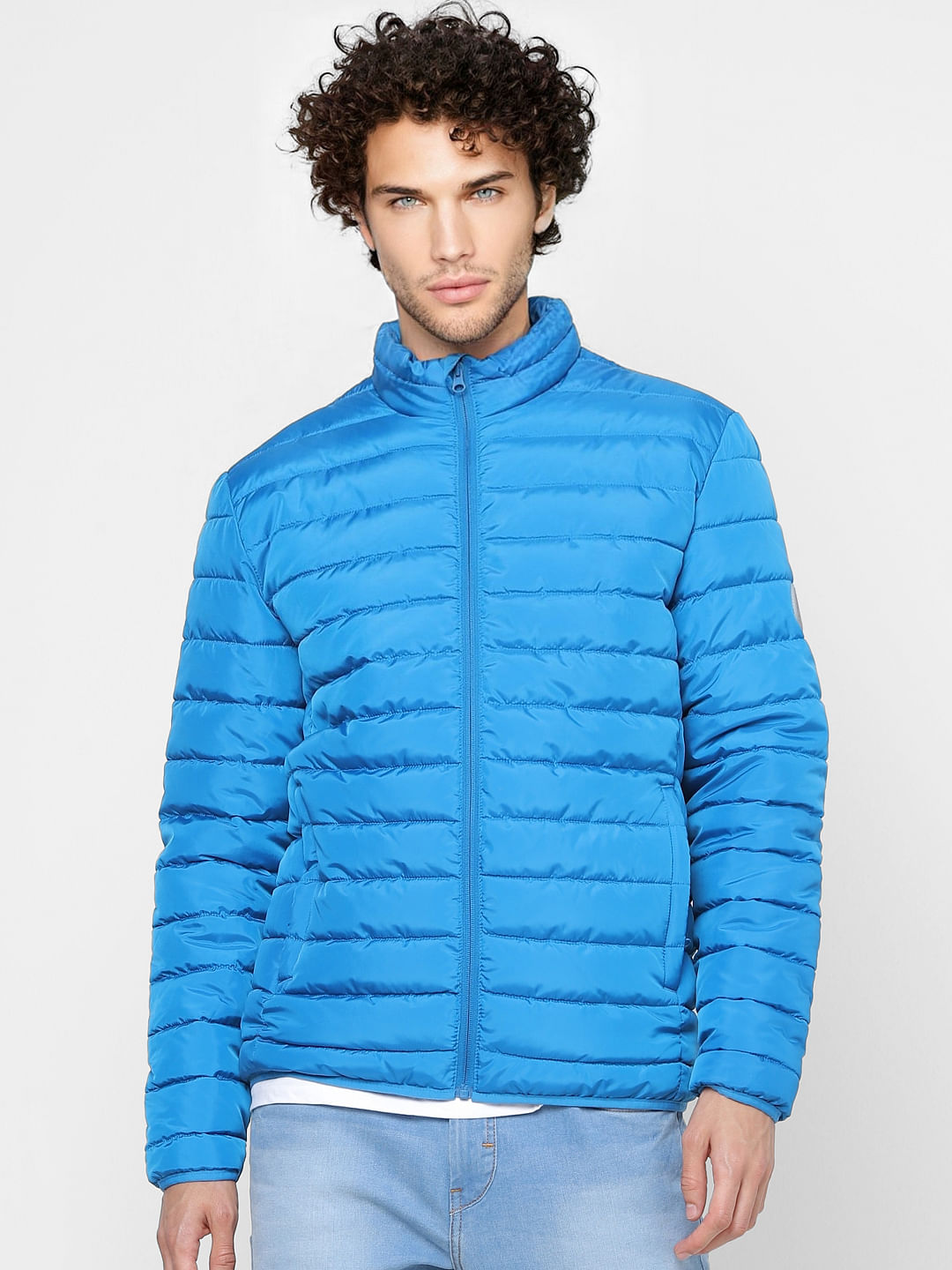 Blue High Neck Puffer Jacket