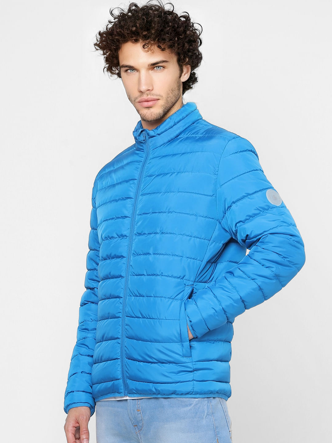 Blue High Neck Puffer Jacket