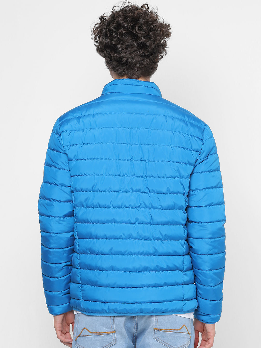 Blue High Neck Puffer Jacket