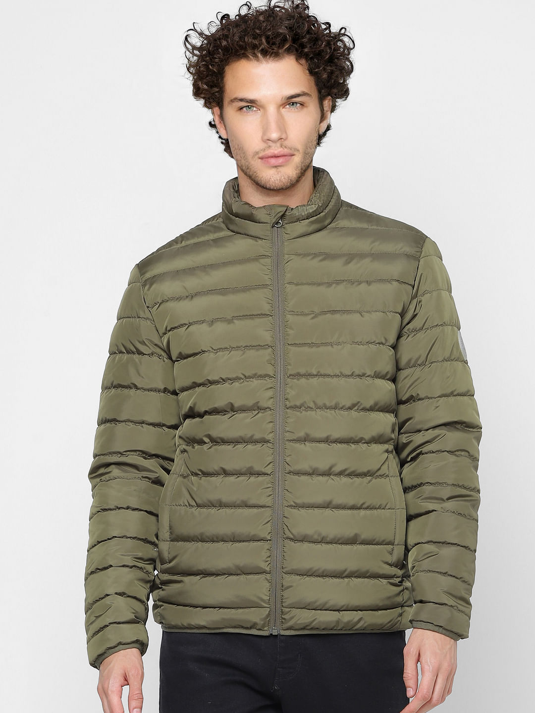 Olive Green High Neck Puffer Jacket