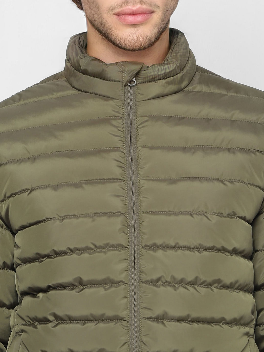 Olive Green High Neck Puffer Jacket