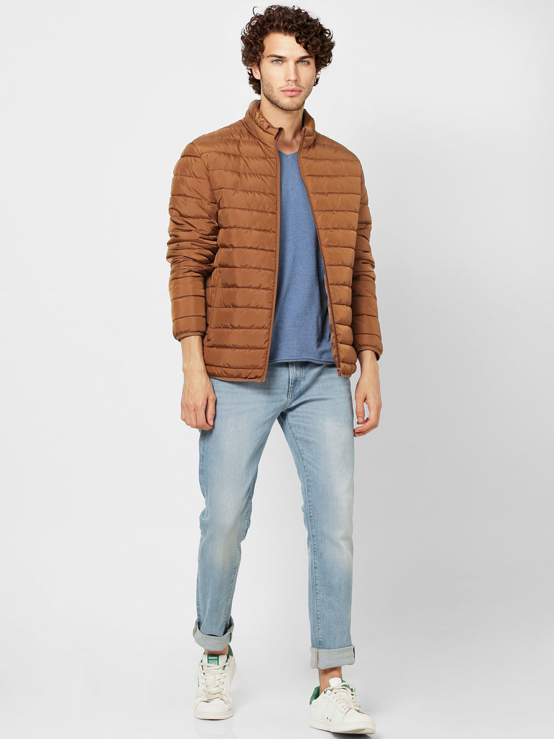 Brown High Neck Puffer Jacket - S