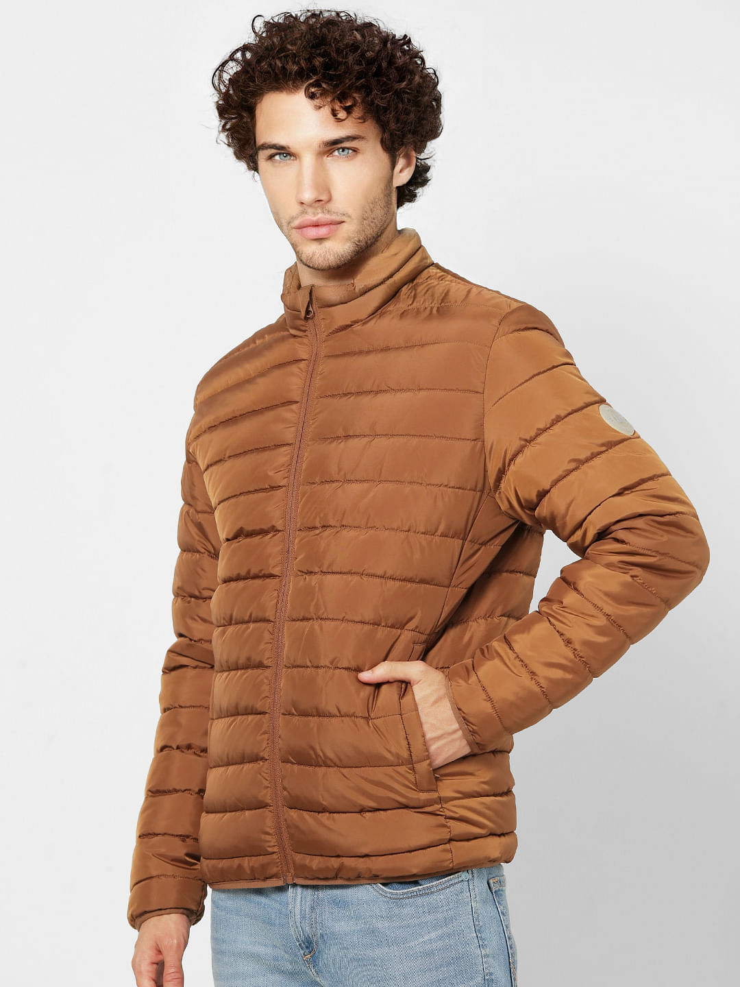 Brown High Neck Puffer Jacket
