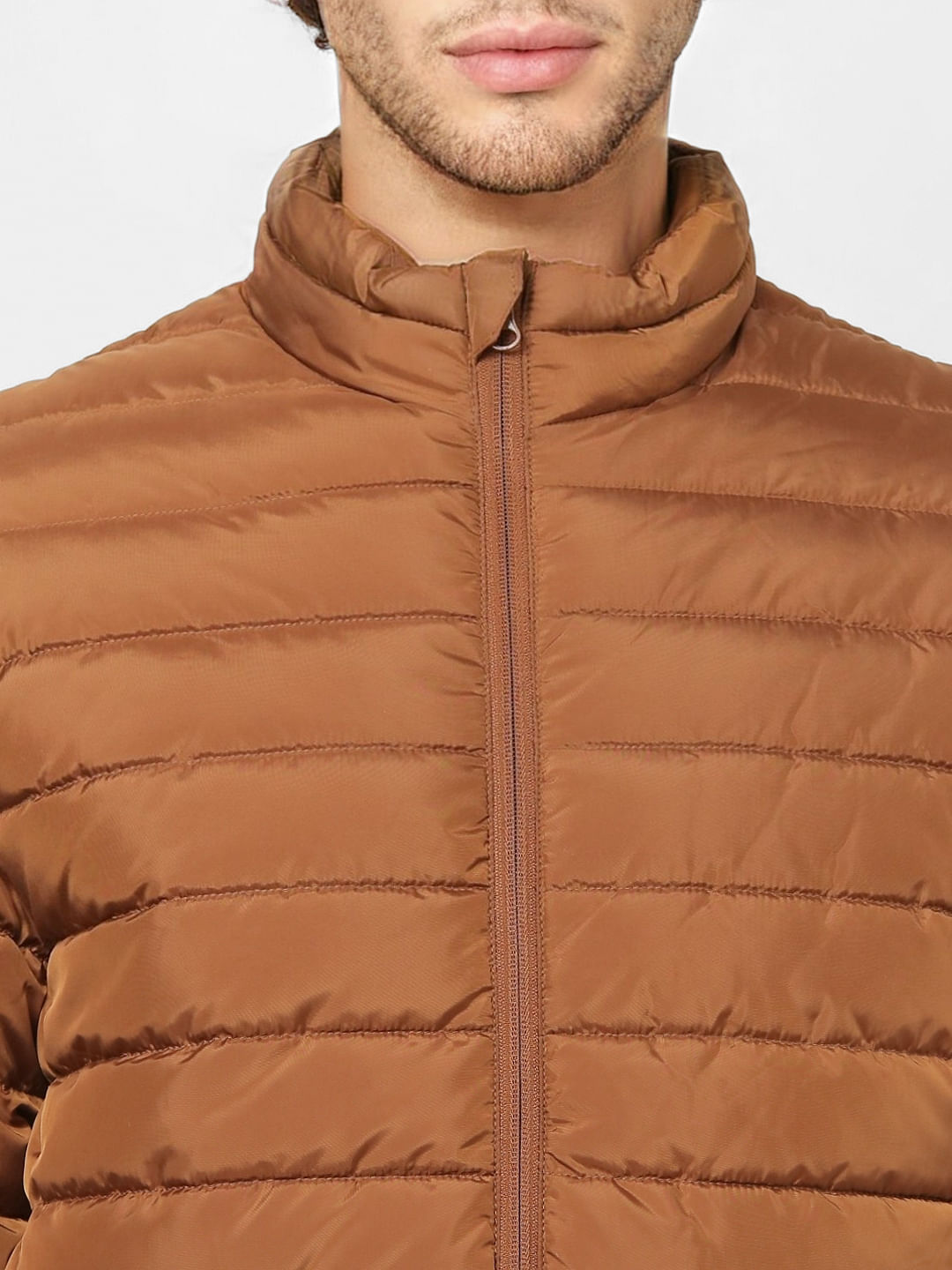 Brown High Neck Puffer Jacket