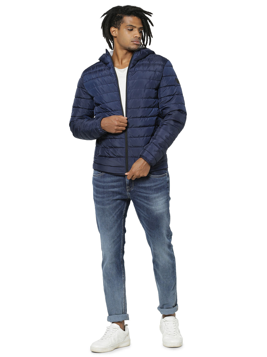 Blue Colourblocked Puffer Jacket - S